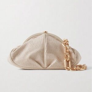Cult Gaia Anna Leather-trimmed Woven Raffia Shoulder Bag in Cream